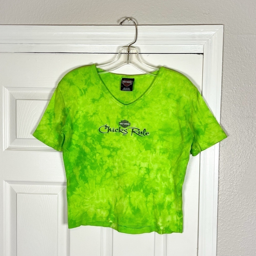 Harley-Davidson T Shirt Womens M Tie Dye Vintage Y2K Crop Top USA Biker Grunge